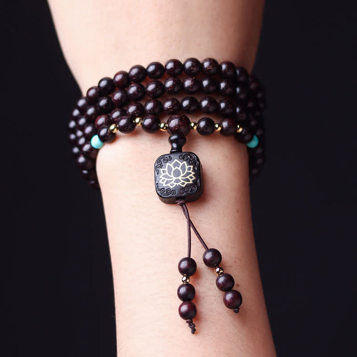 Buddha Stones 108 Mala Beads Tibetano Piccola Foglia Sandalo Rosso Braccialetto di Equilibrio di Loto