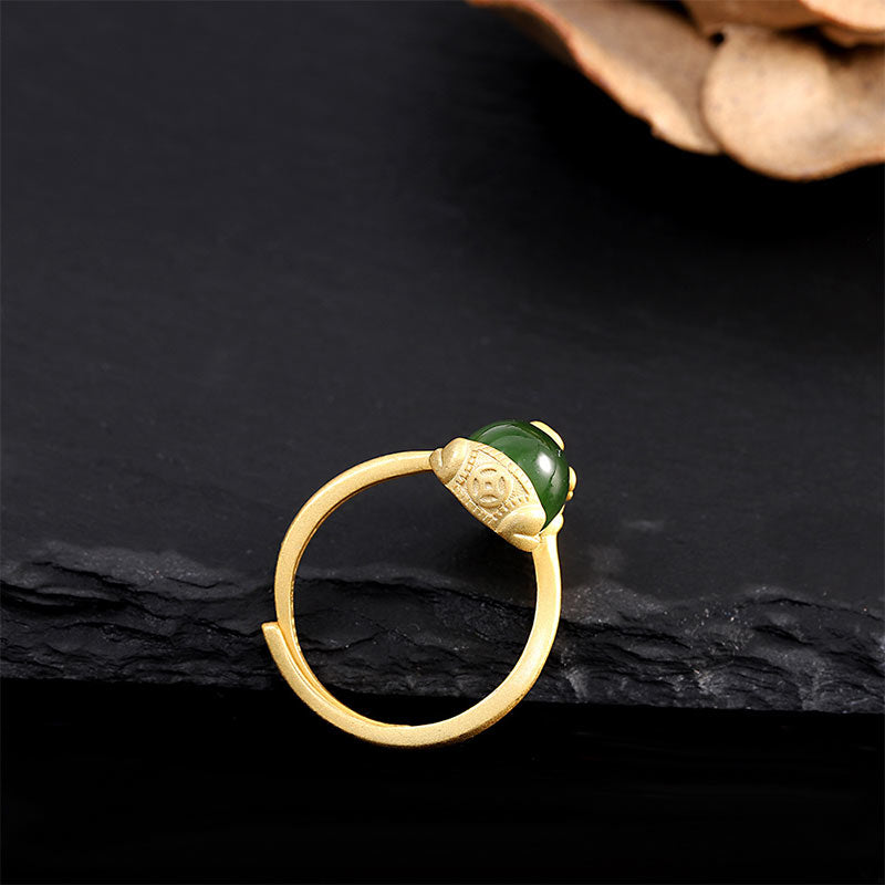 Anello di ricchezza in giada Pixiu placcato oro 18k Buddha Stones