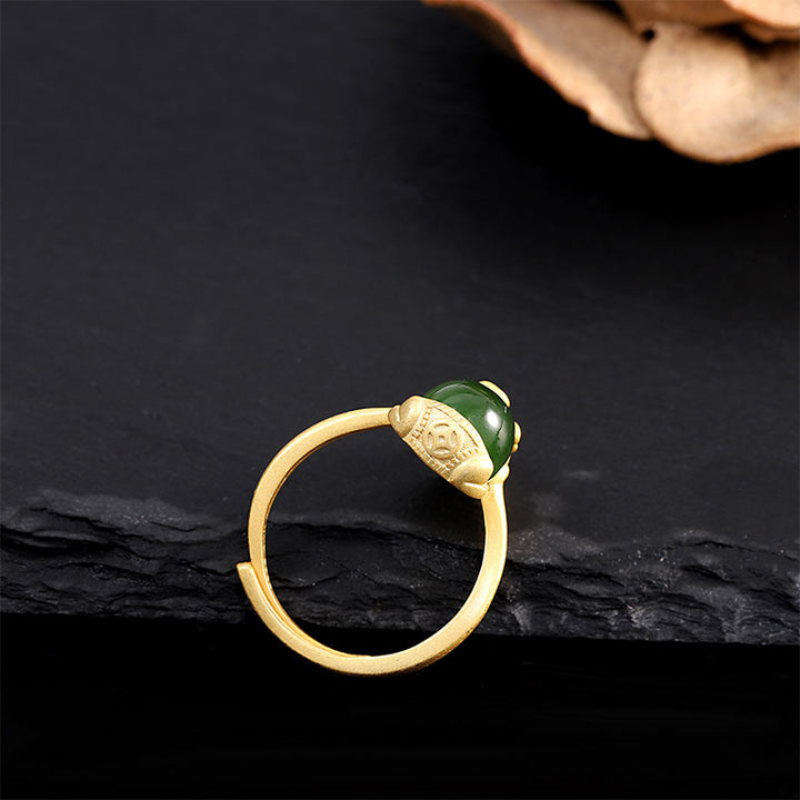 Anello di ricchezza in giada Pixiu placcato oro 18k Buddha Stones
