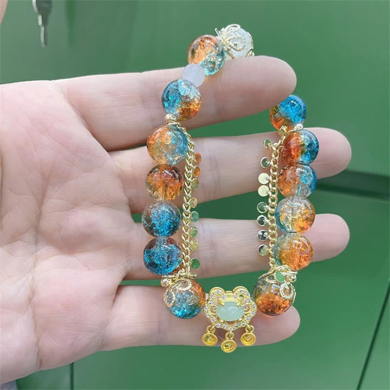 Braccialetto della fortuna con ciondolo cinese con perline di vetro colorate Liuli Buddha Stones