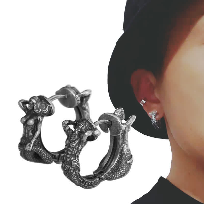 Orecchini di protezione con motivo a cerchio di drago in argento sterling 925