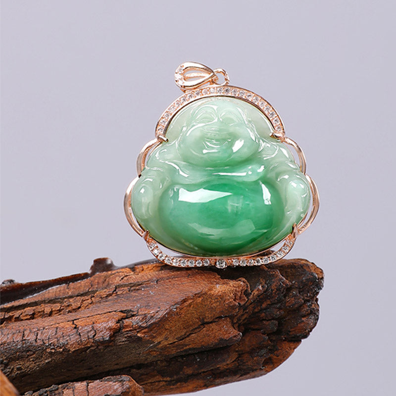 Collana con ciondolo a forma di Buddha che ride in argento sterling 925 con giada naturale e catena di prosperità - image 9