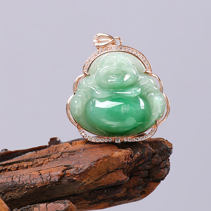 Collana con ciondolo a forma di Buddha che ride in argento sterling 925 con giada naturale e catena di prosperità - image 9