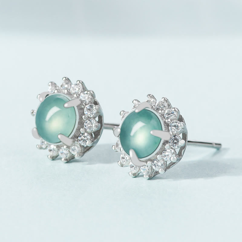 Orecchini a bottone Buddha Stones in argento sterling 925 con giada rotonda e fortuna