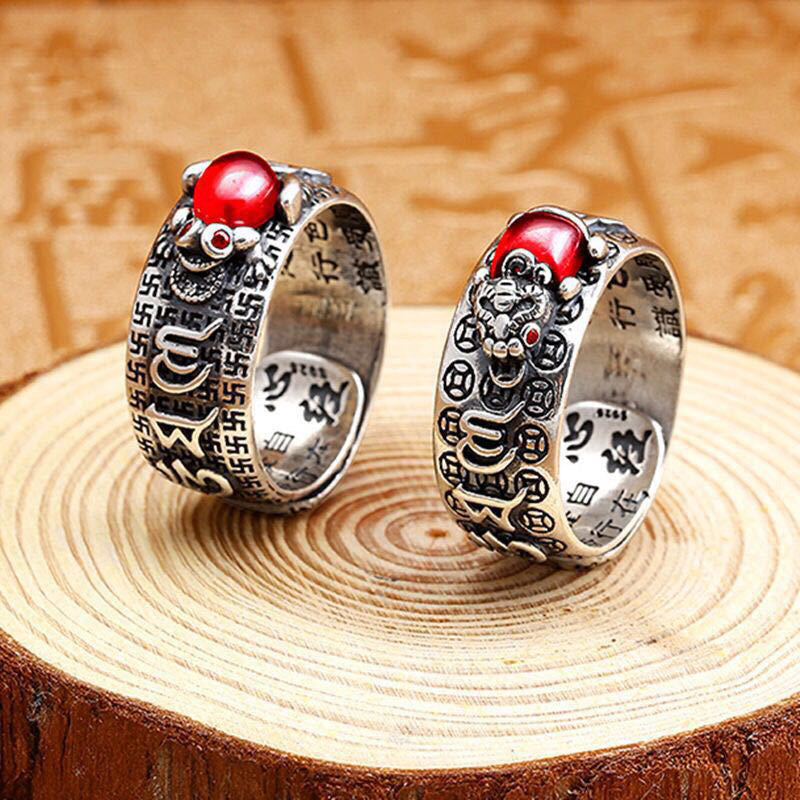 Genstone PiXiu Feng Shui Rana Vajra Dorje Cuore Sutra Ricchezza Anello Regolabile