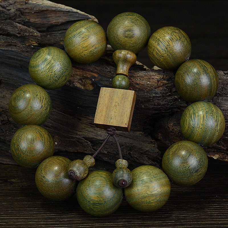 Braccialetto di cura in legno di sandalo verde tibetano Buddha Stones - 20 mm (12 perline) - image 0