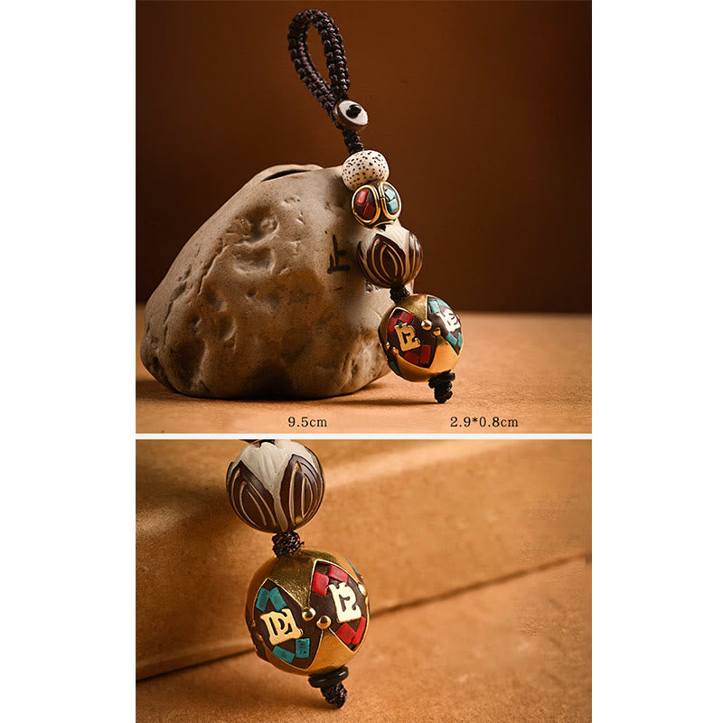 Portachiavi con Buddha Stones tibetano Om Mani Padme Hum Bodhi Seme della pace