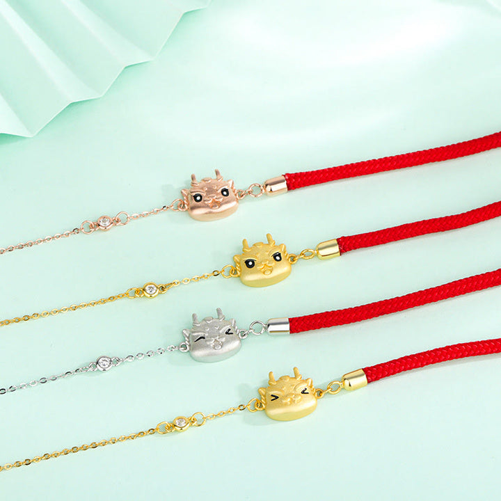 ❗❗❗Un'offerta lampo - Braccialetto di protezione con catena rossa con cordino a forma di drago carino, in argento sterling 925, con Buddha Stones Buddha e fortuna dell'anno del drago