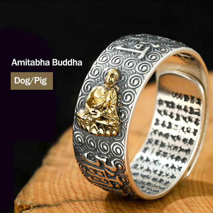 Buddha Stones Zodiaco cinese Buddha natale Ricchezza Fortuna Anello regolabile