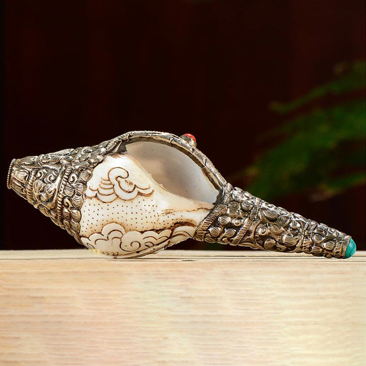 Decorazione positiva della ricchezza della conchiglia del Buddha Shankha incisa a mano tibetana - image 3