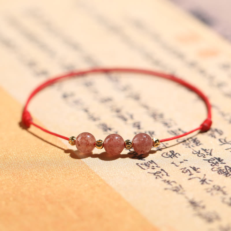 Buddha Stones Natural Strawberry Quartz Crystal Love Braccialetto intrecciato con corda rossa alla caviglia
