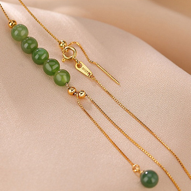 Collana con ciondolo curativo in argento sterling 925 con perle di giada ciano e Buddha Stones