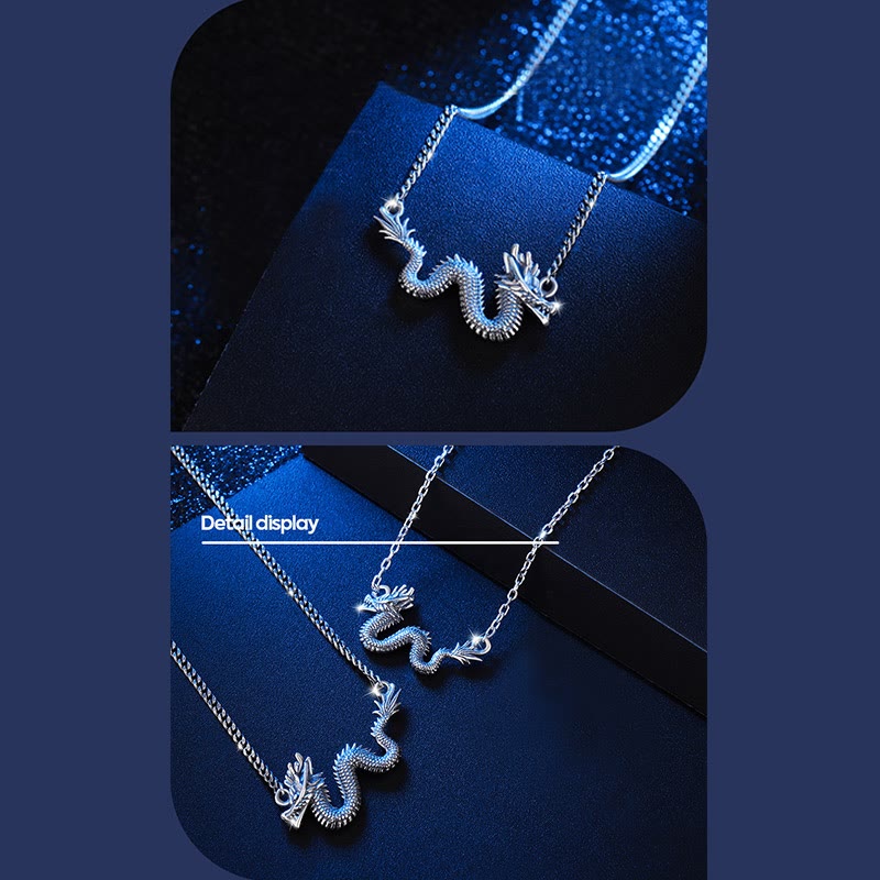 Collana con ciondolo a forma di catena di protezione del drago di buon auspicio dell'anno del drago in argento sterling 925 Buddha Stones