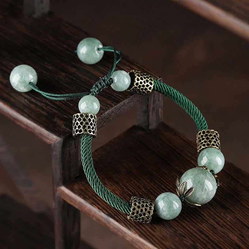 Braccialetto di perline di giada fortunata con corda verde fatto a mano Buddha Stones