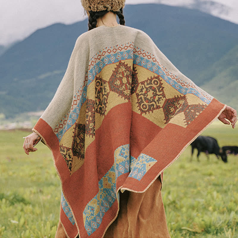Scialle tibetano con motivo a diamante Buddha Stones, caldo mantello invernale - image 3