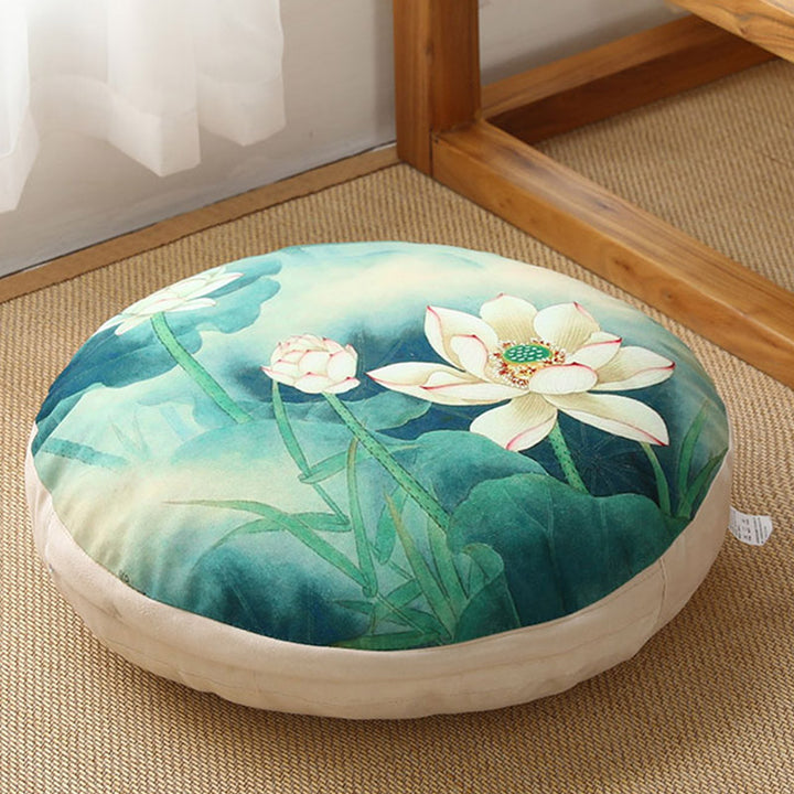 Cuscino per seduta da meditazione in lino con motivo semplice Buddha Stones e loto, decorazione per la casa e il soggiorno