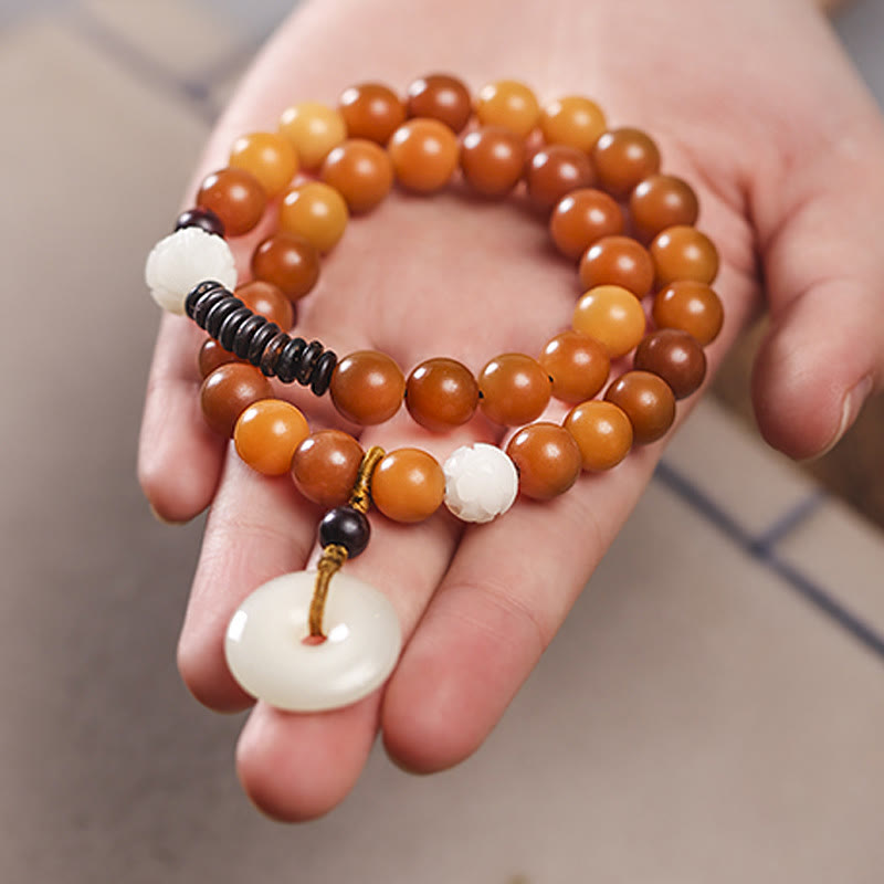 Braccialetto doppio giro Buddha Stones Cyan Bodhi Seed Lotus Jade Peace Buckle Wisdom