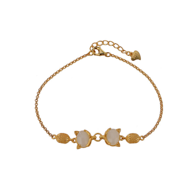 Braccialetto portafortuna con giada bianca naturale Hetian in argento sterling 925 Buddha Stones, giada ciano e volpe adorabile - image 11