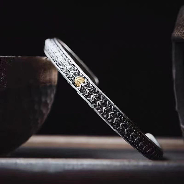 Bracciale rigido con motivo a squame di drago vintage Buddha Stones Luck Wealth Cuff