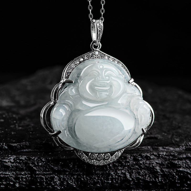 Collana con ciondolo Buddha Stones in argento sterling 925 con Buddha che ride e giada naturale - image 5