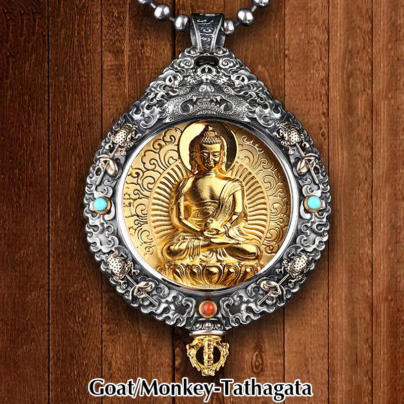 Buddha Stones Zodiaco cinese Buddha natale Thangka Nove palazzi Otto diagrammi Ricchezza Collana girevole Ciondolo - Capra/Scimmia-Tathagata - image 9