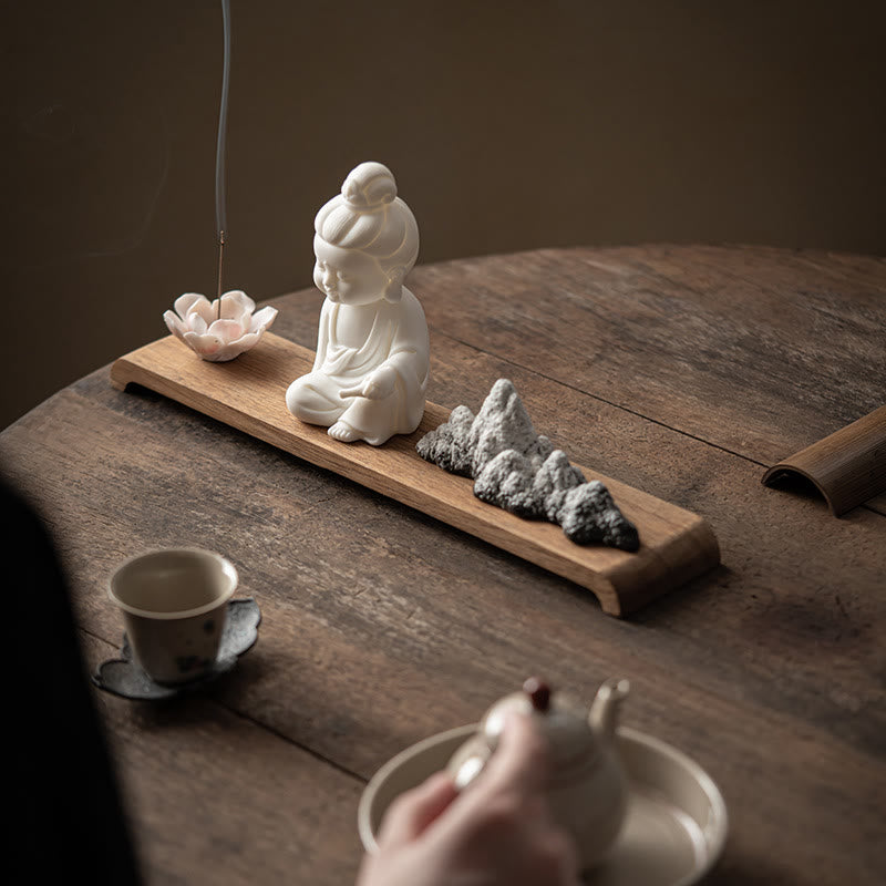 Buddha Stones Fiore di Loto Tathagata Kwan Yin Avalokitesvara Ksitigarbha Meditazione Bastoncino di Ceramica Bruciatore di Incenso Decorazione