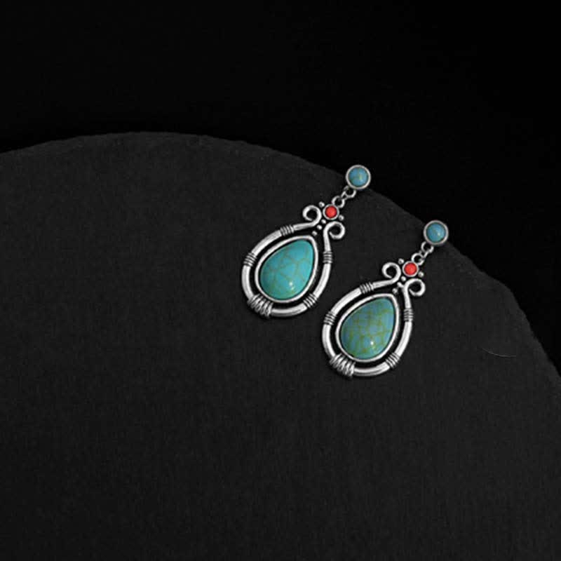 Orecchini pendenti a goccia in turchese vintage tibetano con clip
