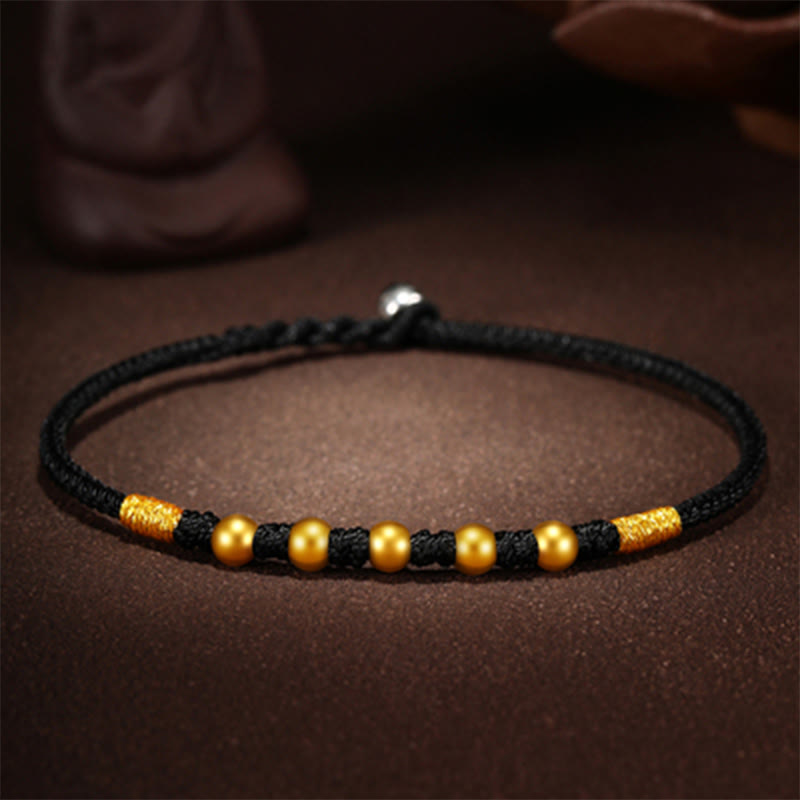 Braccialetto di protezione intrecciato fatto a mano con nodo King Kong, perline d'oro 999 Buddha Stones