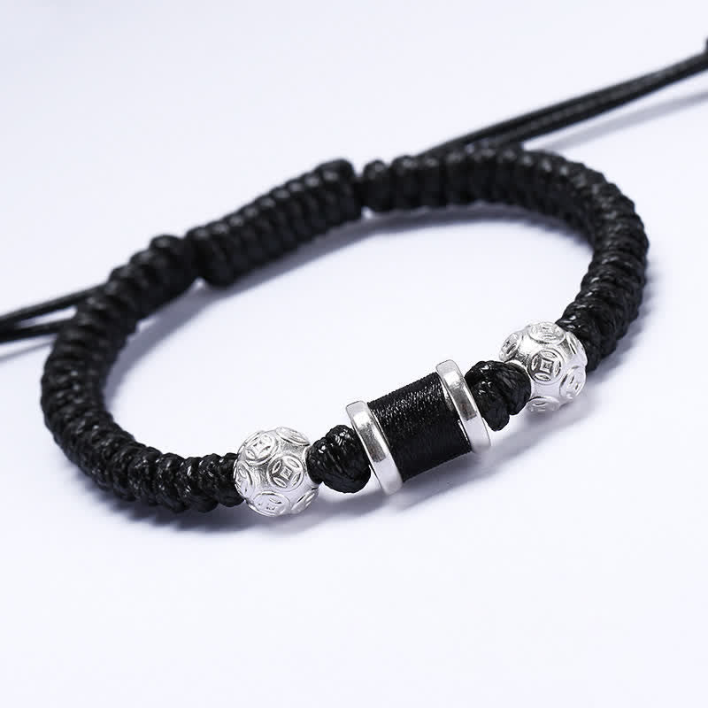 Braccialetto in corda intrecciata con perline di rame in argento sterling 999 Buddha Stones