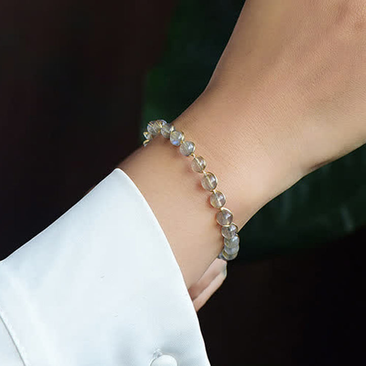 Braccialetto positivo di guarigione in pietra di luna naturale Buddha Stones 14K Gold