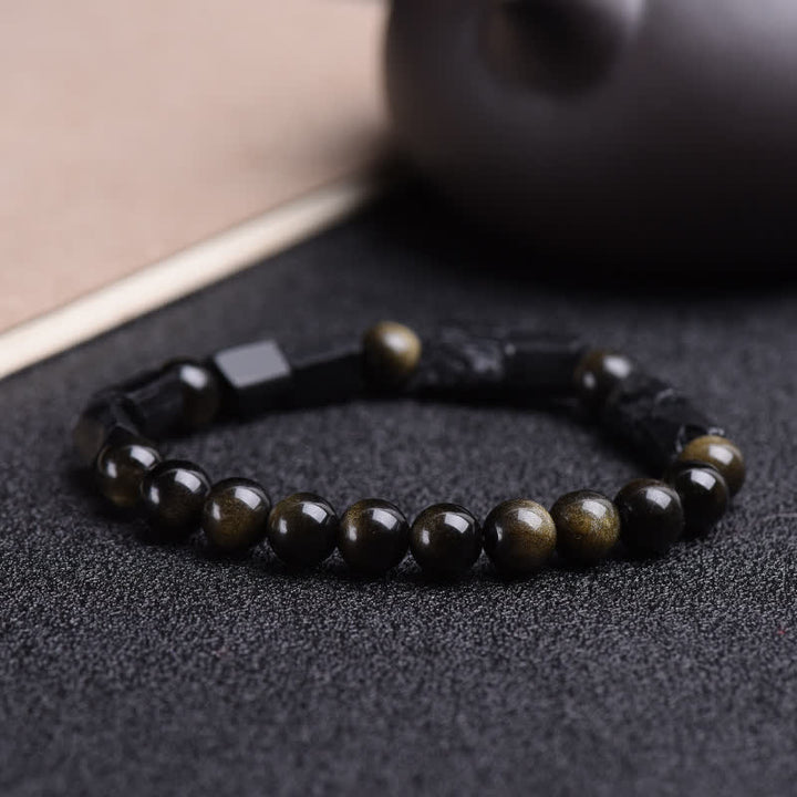 Bracciale Buddha Stones Oro Sheen Ossidiana Tormalina Nera Ricchezza