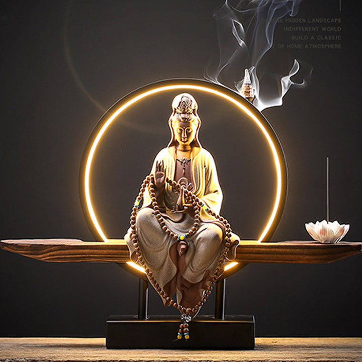 Buddha Stones Buddha Avalokitesvara Ceramica Loto Rilassamento Bruciatore di Incenso Decorazione