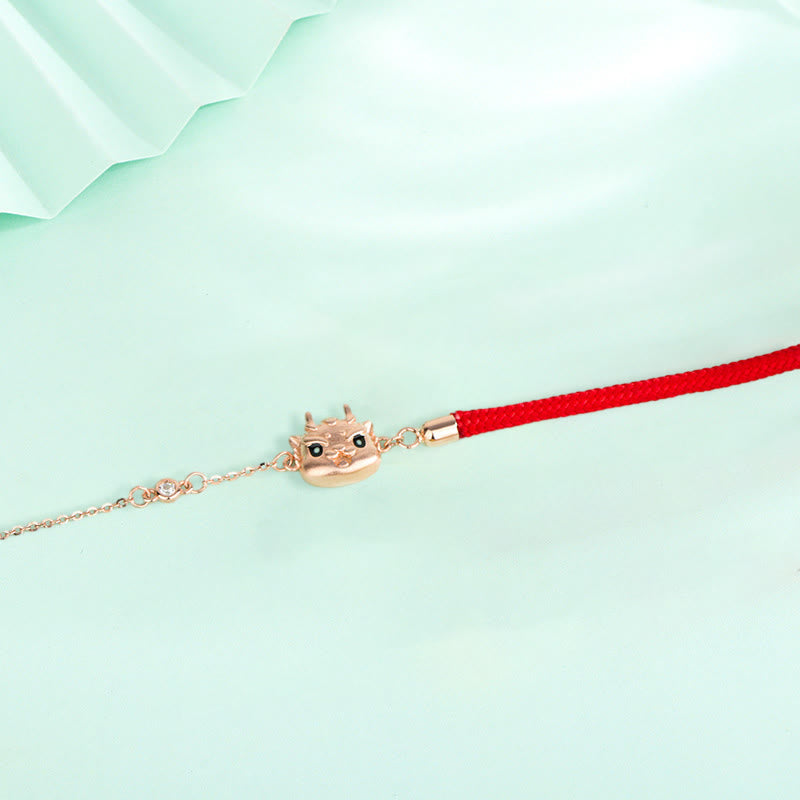 ❗❗❗Un'offerta lampo - Braccialetto di protezione con catena rossa con cordino a forma di drago carino, in argento sterling 925, con Buddha Stones Buddha e fortuna dell'anno del drago