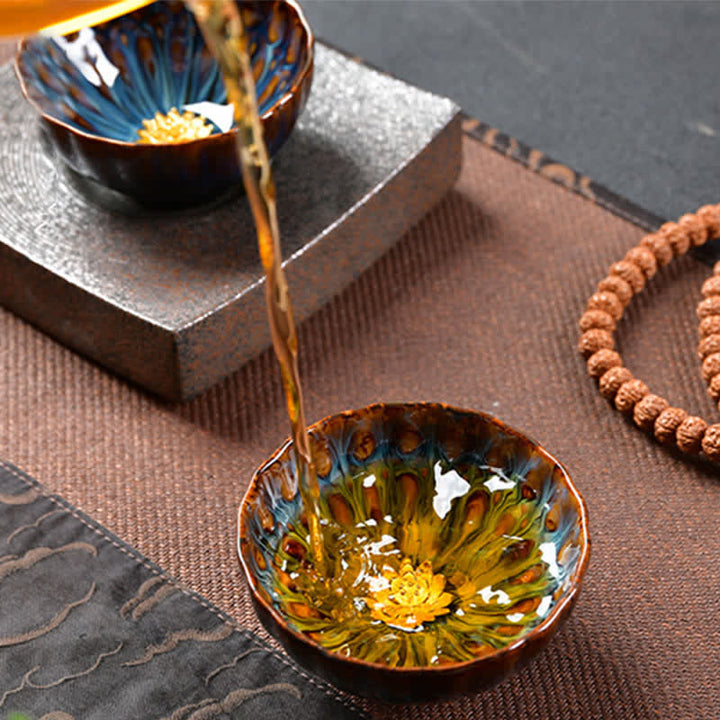 Buddha Stones Lotus Pavone Drago Fenice Koi Pesce Tazza da tè in ceramica Tazze da tè intarsiate 120ml