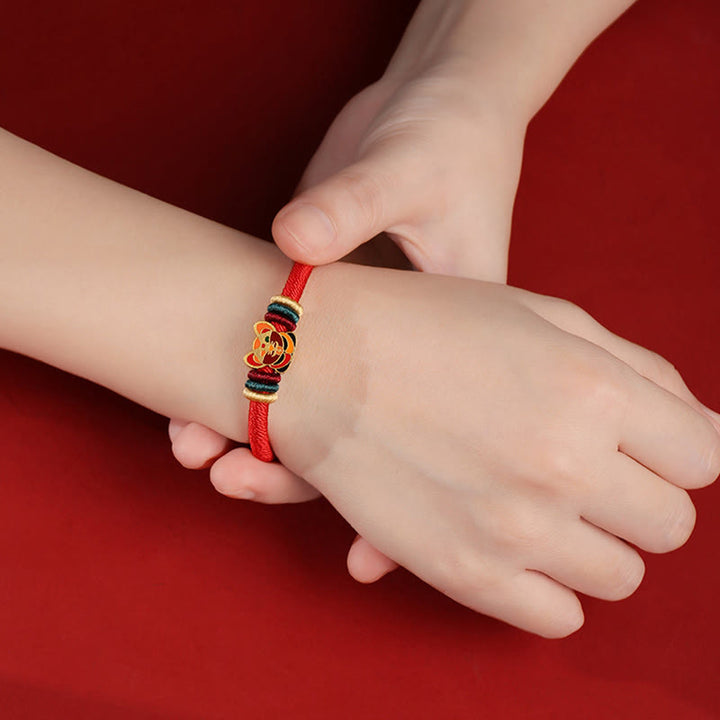 Braccialetto rosso intrecciato con ciondolo a forma di fortuna Buddha Stones in argento sterling 925 fatto a mano con motivo dell'anno del drago cinese