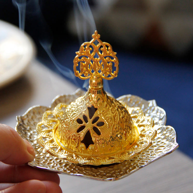 Sottobicchiere in foglia d'oro spirituale Mini lega di metallo bruciatore di incenso