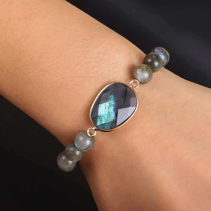 Braccialetto di perline di guarigione di supporto in pietra di luna e labradorite naturale Buddha Stones