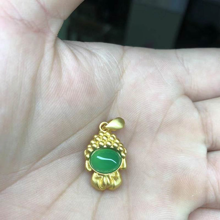 Buddha Stones Collana con ciondolo del Buddha di giada bianca e simbolo del successo - Agata verde - image 7