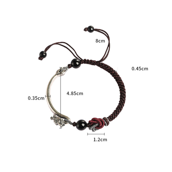 Bracciale intrecciato a mano in argento sterling 925 con drago di buon auspicio Buddha Stones