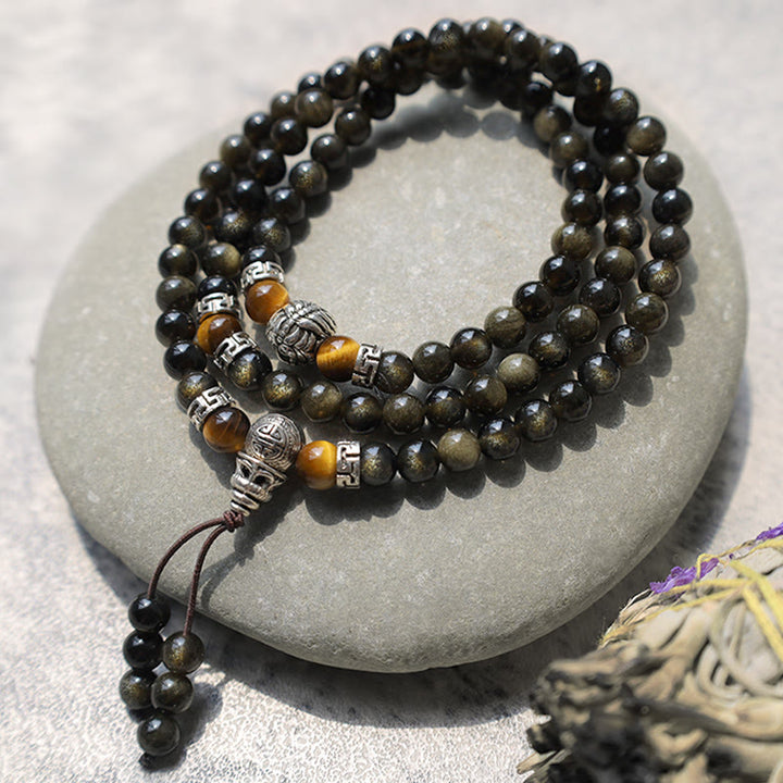 Collana con braccialetto energetico in ossidiana dorata