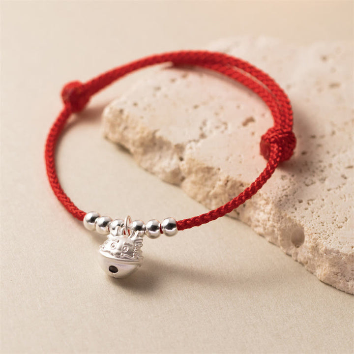 Buddha Stones Anno del Drago Braccialetto rosso intrecciato in argento sterling 925 fatto a mano con drago intagliato