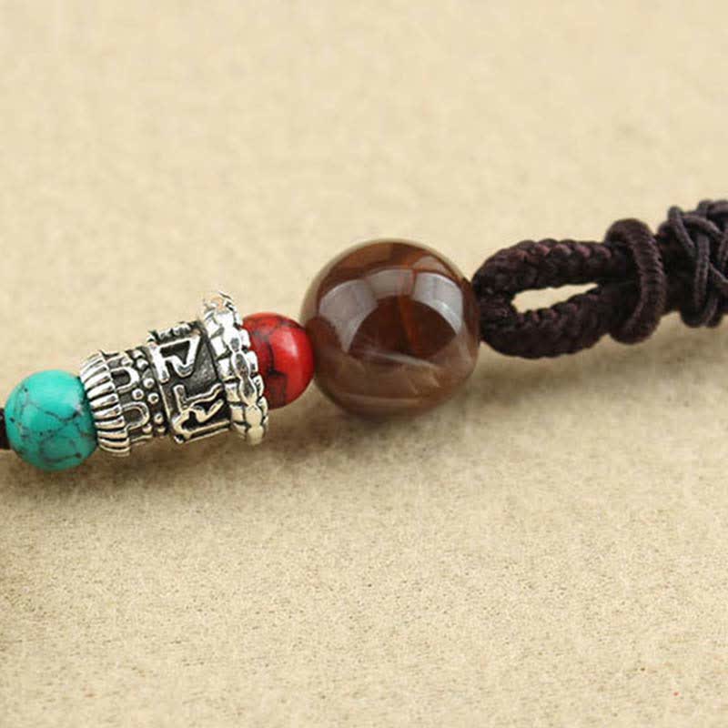 Buddha Stones Tibet Dio della Ricchezza Thangka Ebano Collana Pendente della Pace