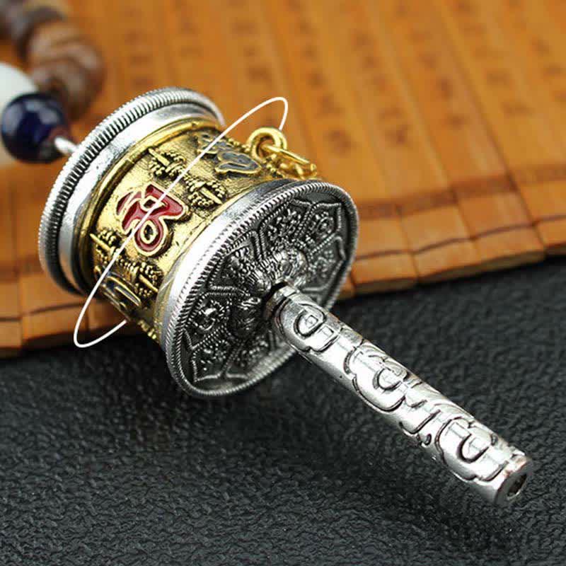 Buddha Stones Tibetano Om Mani Padme Hum Ruota della Preghiera Rotazione Vajra Collana Pendente in Legno - image 12