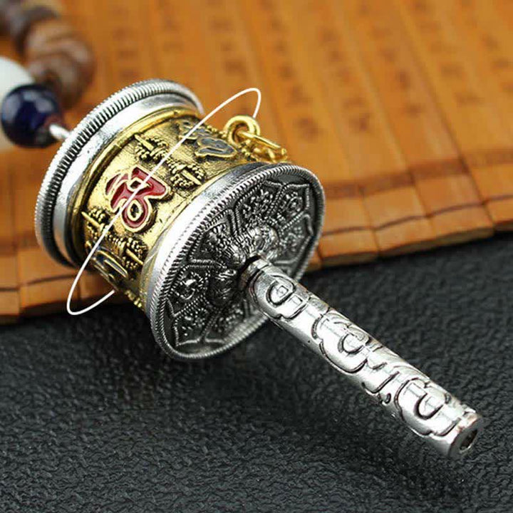 Buddha Stones Tibetano Om Mani Padme Hum Ruota della Preghiera Rotazione Vajra Collana Pendente in Legno - image 12