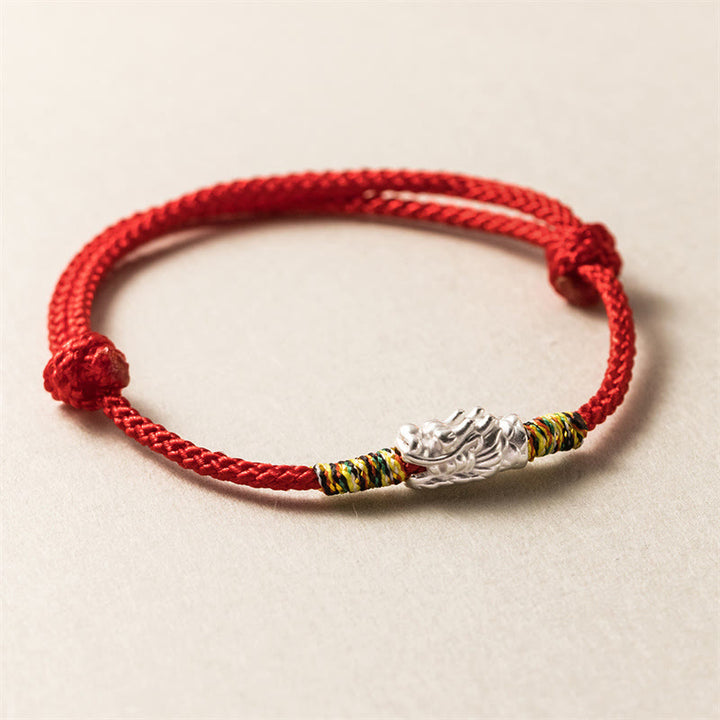 Braccialetto in corda rossa con Buddha Stones in argento sterling 925 Anno del drago Fortuna Forza
