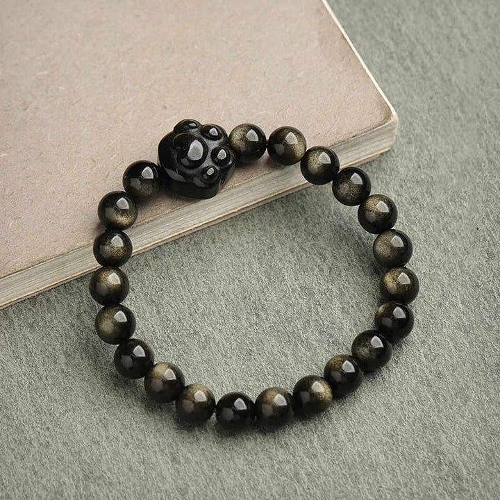 Braccialetto di protezione con gatto portafortuna e zampa adorabile , Buddha Stones, ossidiana lucida d'oro, ossidiana lucida d'argento - Ossidiana lucente dorata - Artiglio di gatto - 8 millimetri - image 21