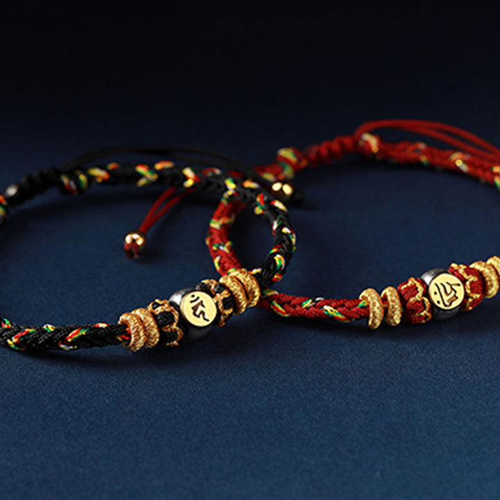 Braccialetto in corda intrecciata in argento con pietre Buddha Stones, zodiaco cinese, Buddha natale