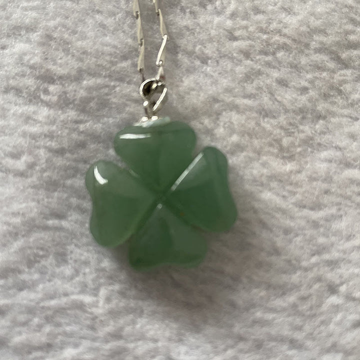 Collana con ciondolo in corda di cuoio con quadrifoglio e avventurina verde in argento sterling 925 Buddha Stones