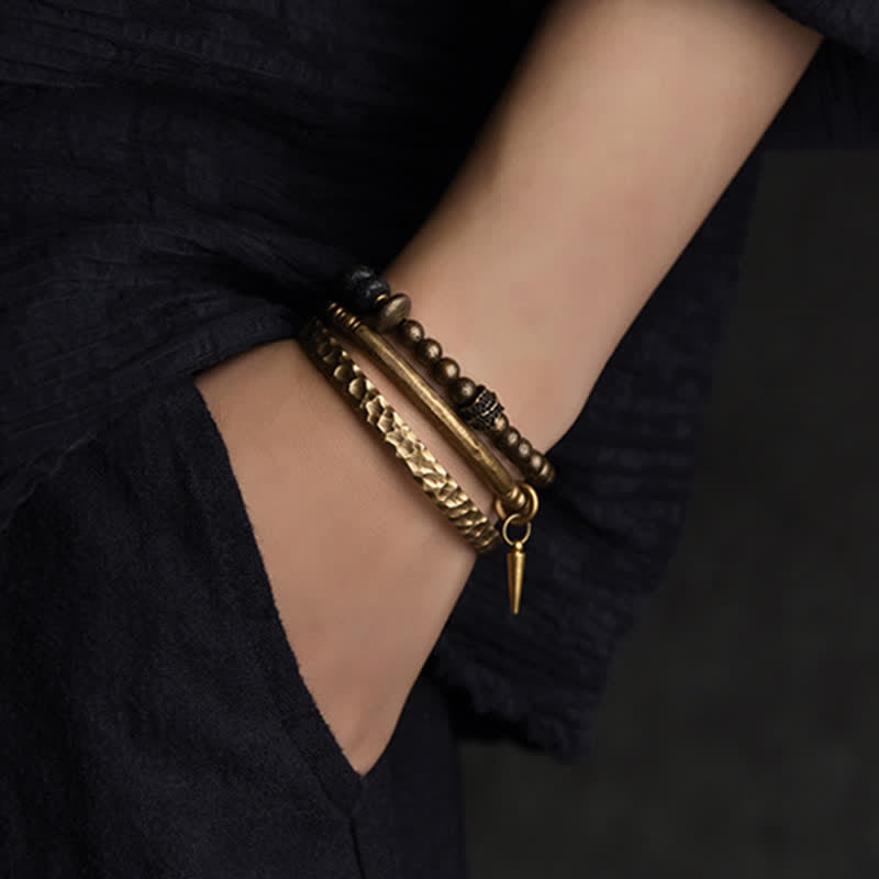 Bracciale rigido con polsino in pietra lavica e rame Balance