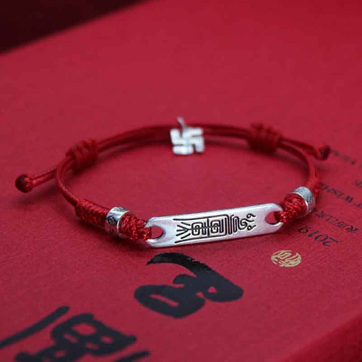 Braccialetto Buddha Stones 925 Sterling Silver Red String Luck Strength Treccia